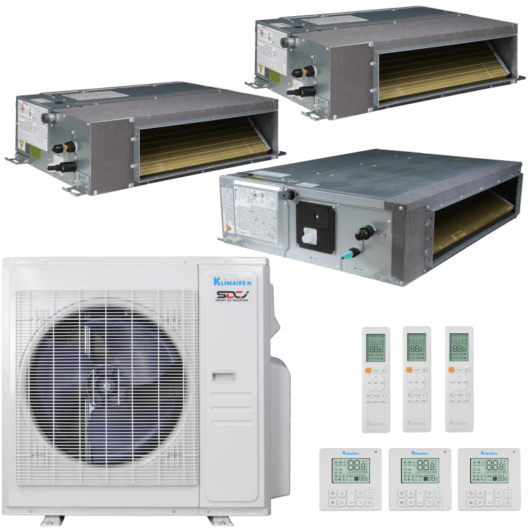 Klimaire 36,000 BTU 3-Zone Regular Heat Ducted Recessed Mini Split Heat Pump | 19.4 SEER2 | 12k + 12k + 24k | R454B | KMIR