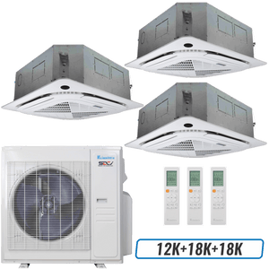 Klimaire 36,000 BTU 3-Zone Ceiling Cassette Mini Split Heat Pump | 21.5 SEER2 | 12k + 18k + 18k | R454B