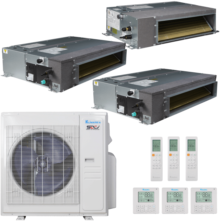Klimaire 36,000 BTU 3-Zone Regular Heat Ducted Recessed Mini Split Heat Pump | 19.4 SEER2 | 12k + 18k + 18k | R454B | KMIR