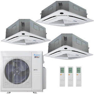 Klimaire 36,000 BTU 3-Zone Regular Heat Ceiling Cassette Mini Split Heat Pump | 21.5 SEER2 | 12k + 12k + 24k | R454B | KMIR