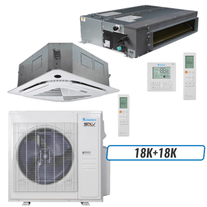 Klimaire 35,000 BTU 2-Zone Ceiling Cassette Ducted Concealed Mini Split Heat Pump | 20 SEER2 | 18k + 18k | R454B