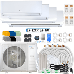 Klimaire DIY 42,000 BTU 4-Zone Regular Heat Wall Mounted Mini Split Heat Pump | 22 SEER2 | 9k + 12k + 18k + 18k | R454B | KMIP