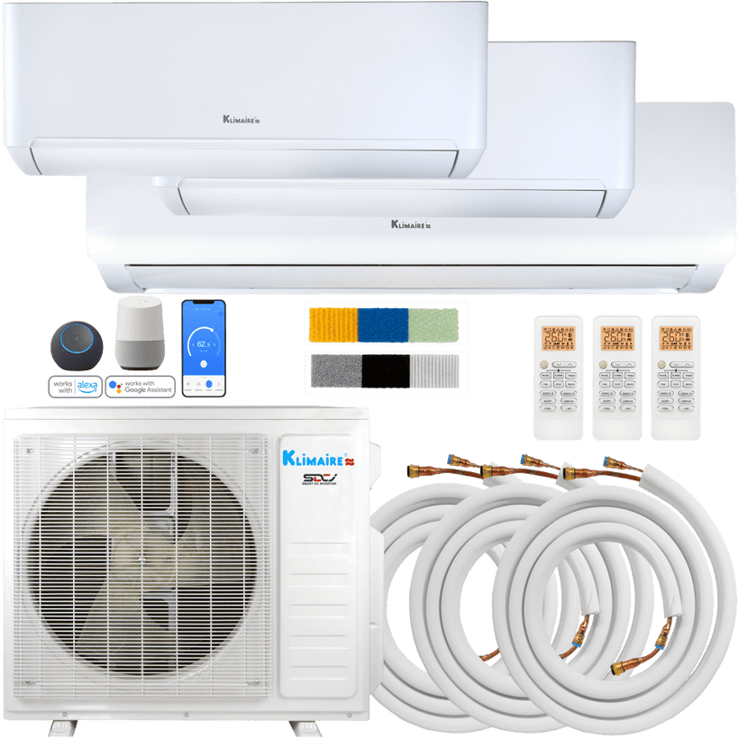 Klimaire DIY 42,000 BTU 3-Zone Regular Heat Wall Mounted Mini Split Heat Pump | 22 SEER2 | 12k + 18k +18k | R454B | KMIP