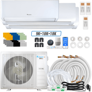 Klimaire DIY 36,000 BTU 3-Zone Regular Heat Wall Mounted Mini Split Heat Pump | 22.5 SEER2 | 9k + 18k +18k | R454B | KMIP