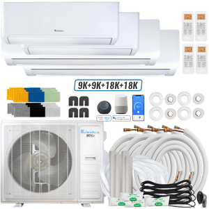 Klimaire DIY 42,000 BTU 4-Zone Regular Heat Wall Mounted Mini Split Heat Pump | 22 SEER2 | 9k + 9k + 18k + 18k | R454B | KMIP