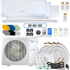 Klimaire DIY 36,000 BTU 3-Zone Regular Heat Wall Mounted Mini Split Heat Pump | 22.5 SEER2 | 9k + 9k +18k | R454B | KMIP
