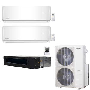 3-Zone Klimaire 21.9 SEER2 Multi Split Wall Mount Ducted Recessed Air Conditioner Heat Pump System 18+18+24 1