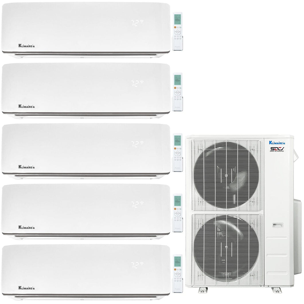 5-Zone Klimaire 21.1 SEER2 Multi Split Wall Mount Air Conditioner Heat Pump System 12+12+12+12+12