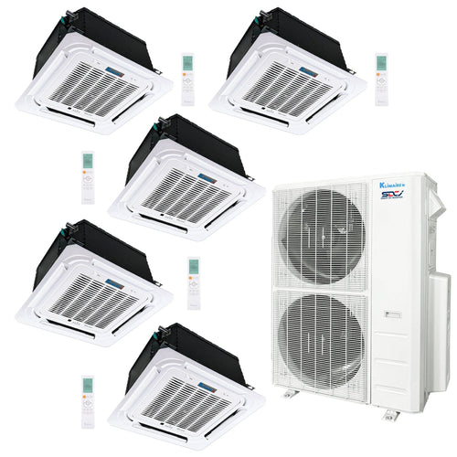 5-Zone Klimaire 21.3 SEER2 Multi Split Ceiling Cassette Air Conditioner Heat Pump System 12+12+12+12+12