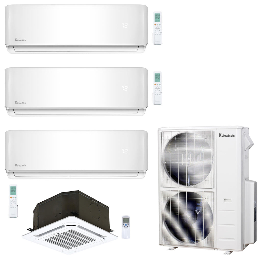 4-Zone Klimaire 21.1 SEER2 Multi Split Wall Mount Ceiling Cassette Air Conditioner Heat Pump System 12+12+12+18