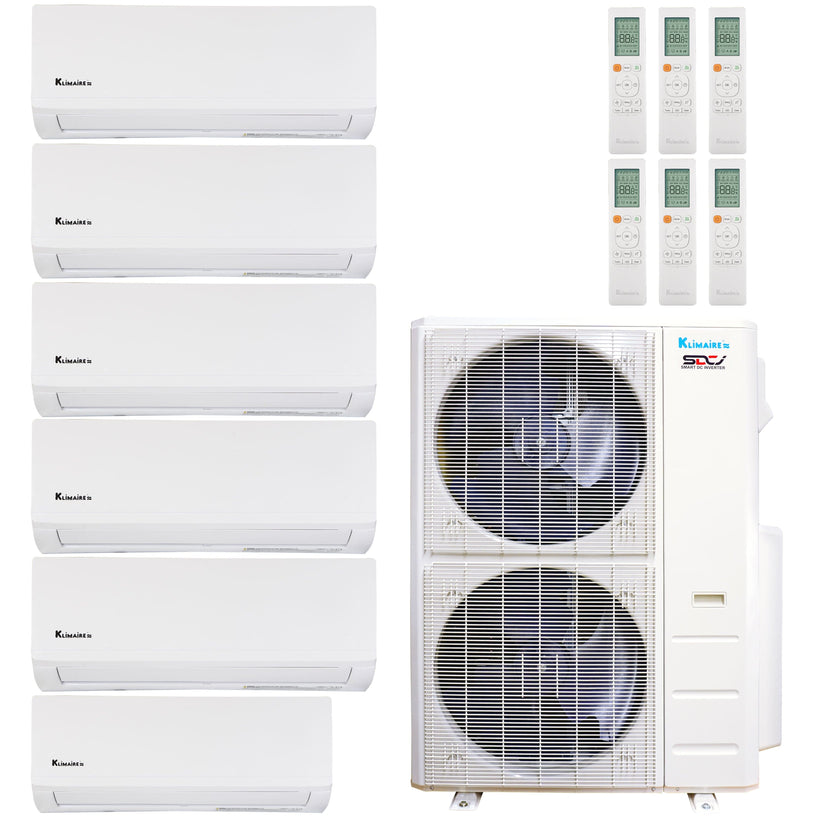 Klimaire 51,000 BTU 6-Zone Hyper Heat Wall Mounted Mini Split Heat Pump | 21.4 SEER2 | 6k + 9k + 9k + 12k + 12k + 12k  | R454B | KMHR