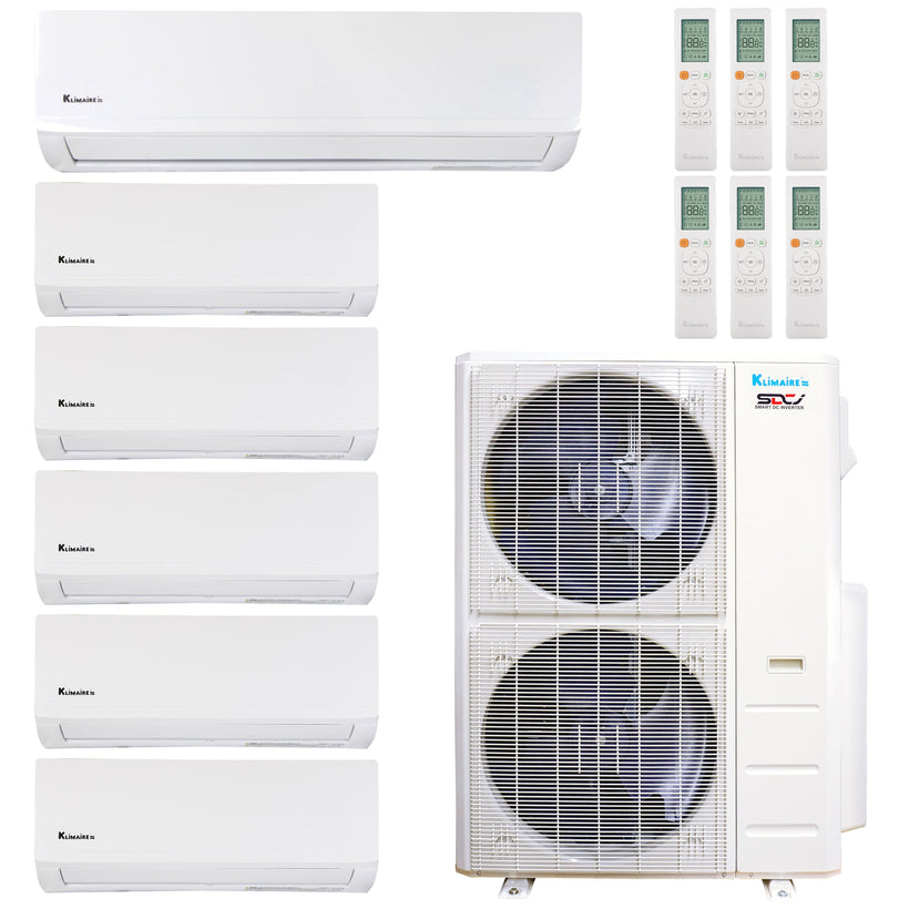 Klimaire 51,000 BTU 6-Zone Hyper Heat Wall Mounted Mini Split Heat Pump | 21.4 SEER2 | 6k + 6k + 6k + 6k + 6k + 18k  | R454B | KMHR