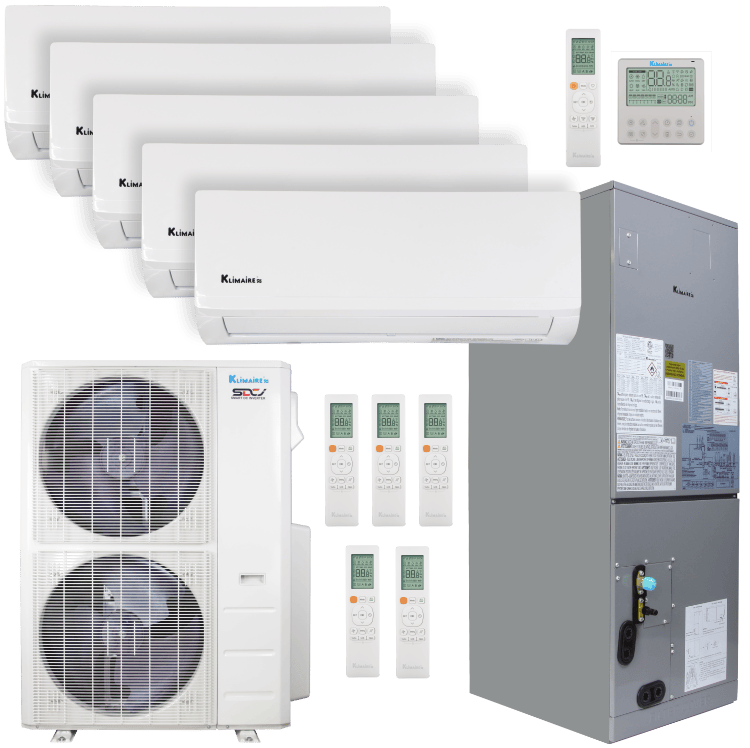 Klimaire 46,000 BTU 6-Zone Regular Heat Wall Mount - Air Handler Mini Split Heat Pump | 20.8 SEER2 | 9k + 9k + 9k + 9k  + 9k + 18k | R454B | KMIR