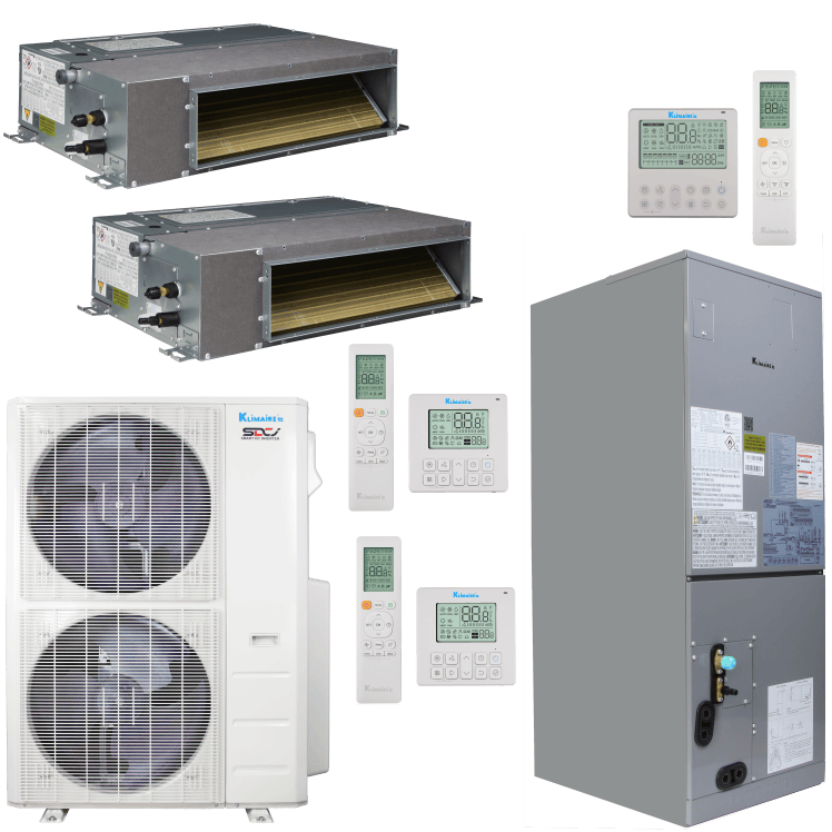 Klimaire 47,000 BTU 3-Zone Regular Heat Ducted Recessed Air Handler Mini Split Heat Pump | 20.4 SEER2 | 12k + 12k + 24k | R454B | KMIR