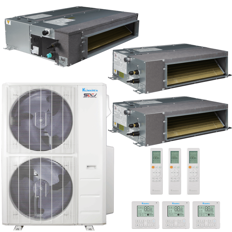 Klimaire 47,000 BTU 3-Zone Regular Heat Ducted Recessed Mini Split Heat Pump | 20.4 SEER2 | 12k + 12k + 18k | R454B | KMIR
