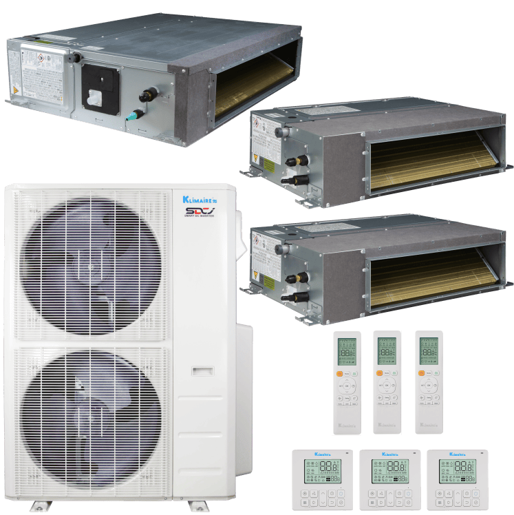 Klimaire 47,000 BTU 3-Zone Regular Heat Ducted Recessed Mini Split Heat Pump | 20.4 SEER2 | 12k + 12k + 24k | R454B | KMIR
