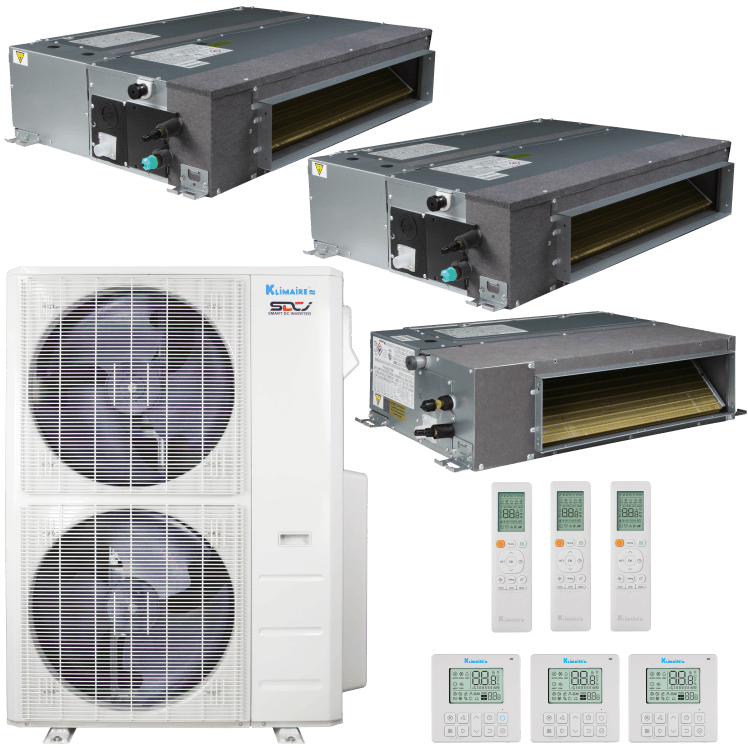 Klimaire 47,000 BTU 3-Zone Regular Heat Ducted Recessed Mini Split Heat Pump | 20.4 SEER2 | 12k + 18k + 18k | R454B | KMIR