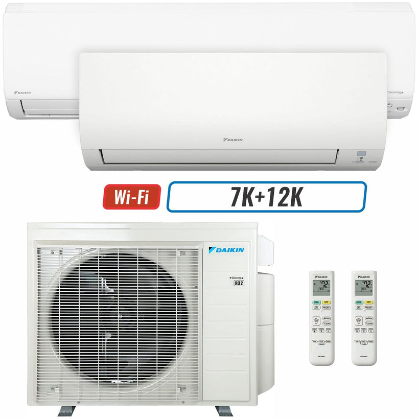2 - Zone - 36,000 BTU 20 SEER2 Daikin MXM Series Wall Mounted Ductless Mini Split Heat Pump Air Conditioner System 7K + 12K - 230V | R32 | Wi-Fi Enabled