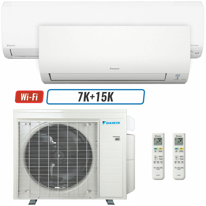 2 - Zone - 36,000 BTU 20 SEER2 Daikin MXM Series Wall Mounted Ductless Mini Split Heat Pump Air Conditioner System 7K + 15K - 230V | R32 | Wi-Fi Enabled