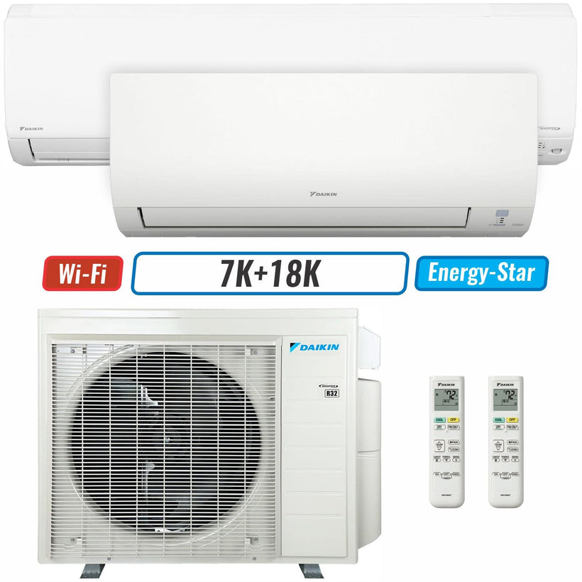 Daikin 2-Zone Wall Mounted Ductless Mini-Split 24,000 BTU Heat Pump Air Conditioner 7K + 18K - 21 SEER2 R32 Wi-Fi Enabled