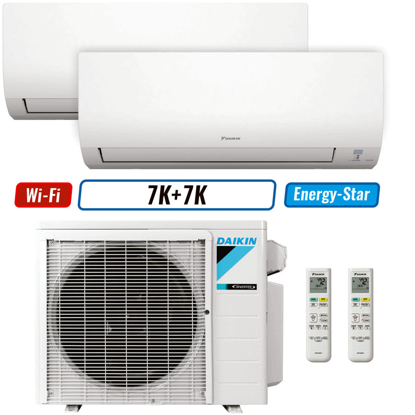 2 - Zone - 18,000 BTU 21 SEER2 Daikin MXM Series Wall Mounted Ductless Mini Split Heat Pump Air Conditioner System 7K + 7K - 230V | R32 | Wi-Fi Enabled