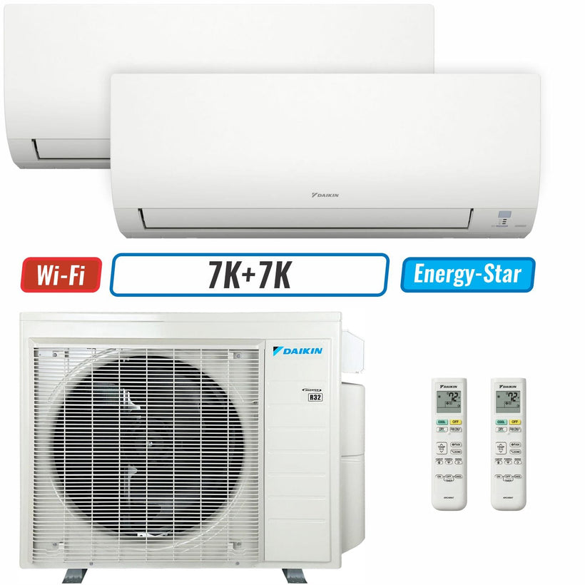 2 - Zone - 24,000 BTU 21 SEER2 Daikin MXM Series Wall Mounted Ductless Mini Split Heat Pump Air Conditioner System 7K + 7K - 230V | R32 | Wi-Fi Enabled