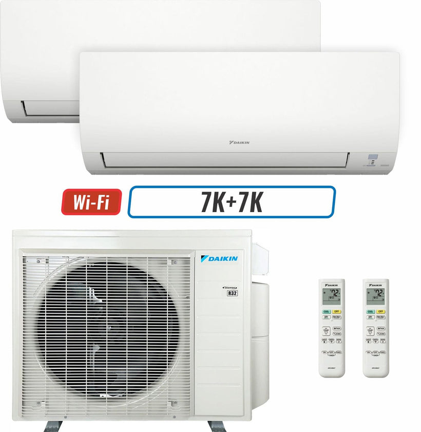 2 - Zone - 36,000 BTU 20 SEER2 Daikin MXM Series Wall Mounted Ductless Mini Split Heat Pump Air Conditioner System 7K + 7K - 230V | R32 | Wi-Fi Enabled