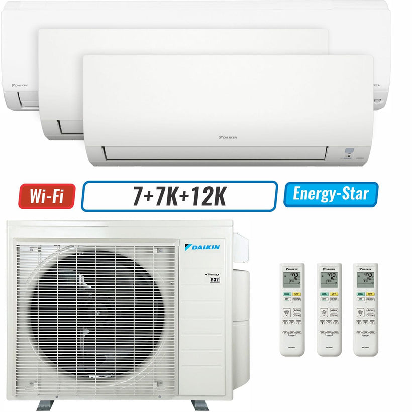 3 - Zone - 24,000 BTU 21 SEER2 Daikin MXM Series Wall Mounted Ductless Mini Split Heat Pump Air Conditioner System 7K + 7K + 12K - 230V | R32 | Wi-Fi Enabled