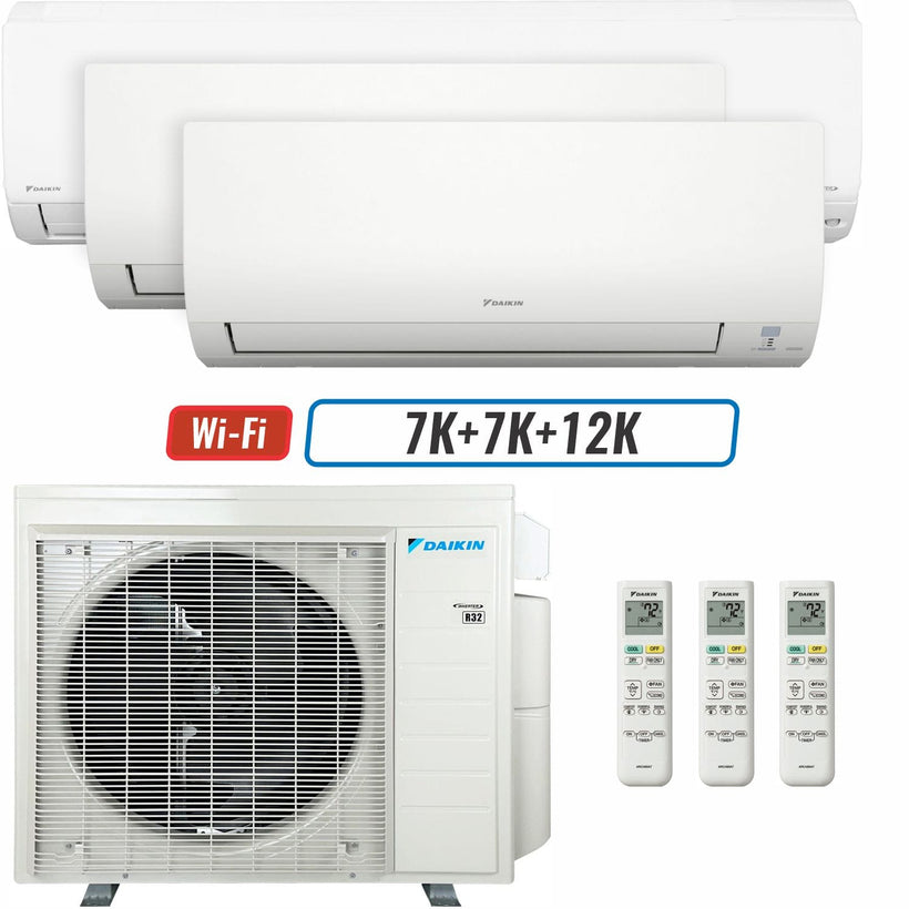 3 - Zone - 36,000 BTU 20 SEER2 Daikin MXM Series Wall Mounted Ductless Mini Split Heat Pump Air Conditioner System 7K + 7K + 12K - 230V | R32 | Wi-Fi Enabled