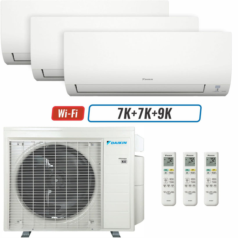 3 - Zone - 36,000 BTU 20 SEER2 Daikin MXM Series Wall Mounted Ductless Mini Split Heat Pump Air Conditioner System 7K + 7K + 9K - 230V | R32 | Wi-Fi Enabled