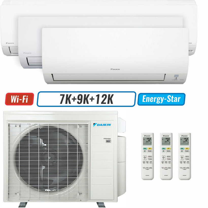 3 - Zone - 24,000 BTU 21 SEER2 Daikin MXM Series Wall Mounted Ductless Mini Split Heat Pump Air Conditioner System 7K + 9K + 12K - 230V | R32 | Wi-Fi Enabled