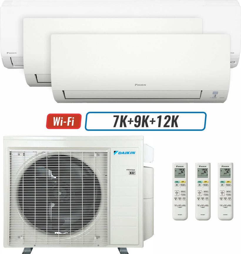 3 - Zone - 36,000 BTU 20 SEER2 Daikin MXM Series Wall Mounted Ductless Mini Split Heat Pump Air Conditioner System 7K + 9K + 12K - 230V | R32 | Wi-Fi Enabled