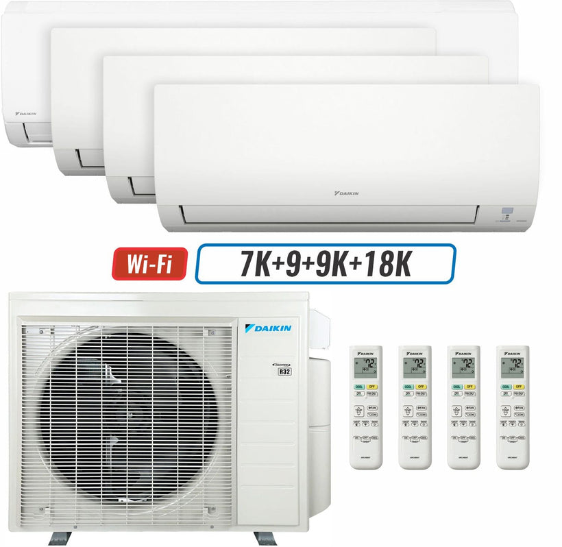 4 - Zone - 36,000 BTU 20 SEER2 Daikin MXM Series Wall Mounted Ductless Mini Split Heat Pump Air Conditioner System 7K + 9K + 9K + 18K - 230V | R32 | Wi-Fi Enabled