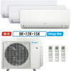 3 - Zone - 24,000 BTU 21 SEER2 Daikin MXM Series Wall Mounted Ductless Mini Split Heat Pump Air Conditioner System 9K + 12K + 15K - 230V | R32 | Wi-Fi Enabled