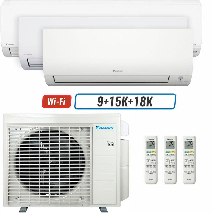 3 - Zone - 36,000 BTU 20 SEER2 Daikin MXM Series Wall Mounted Ductless Mini Split Heat Pump Air Conditioner System 9K + 15K + 18K - 230V | R32 | Wi-Fi Enabled