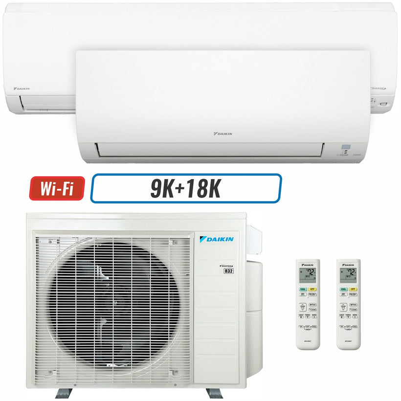 2 - Zone - 36,000 BTU 20 SEER2 Daikin MXM Series Wall Mounted Ductless Mini Split Heat Pump Air Conditioner System 9K + 18K - 230V | R32 | Wi-Fi Enabled