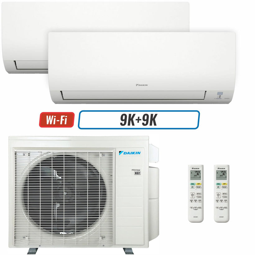 2 - Zone - 36,000 BTU 20 SEER2 Daikin MXM Series Wall Mounted Ductless Mini Split Heat Pump Air Conditioner System 9K + 9K - 230V | R32 | Wi-Fi Enabled