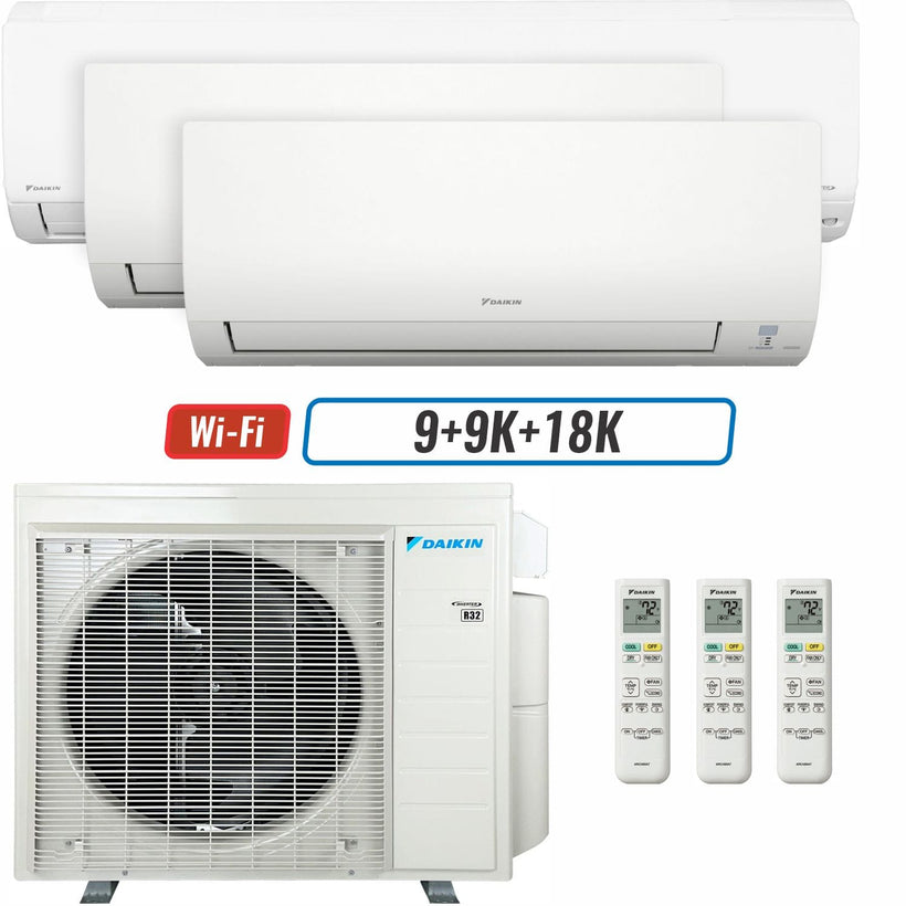 3 - Zone - 36,000 BTU 20 SEER2 Daikin MXM Series Wall Mounted Ductless Mini Split Heat Pump Air Conditioner System 9K + 9K + 18K - 230V | R32 | Wi-Fi Enabled