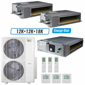 Klimaire 47,000 BTU 3-Zone Ducted Recessed Mini Split Heat Pump | 20.4 SEER2 | 12k 12k + 18k | R454B