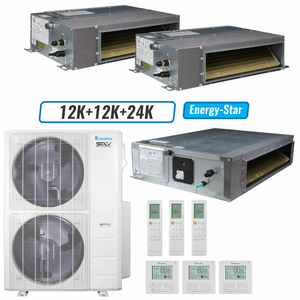 Klimaire 47,000 BTU 3-Zone Ducted Recessed Mini Split Heat Pump | 20.4 SEER2 | 12k + 12k + 24k | R454B