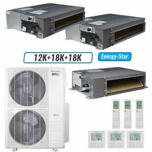 Klimaire 47,000 BTU 3-Zone Ducted Recessed Mini Split Heat Pump | 20.4 SEER2 | 12k + 18k + 18k | R454B