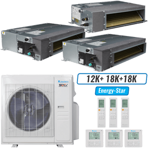 Klimaire 36,000 BTU 3-Zone Ducted Recessed Mini Split Heat Pump | 19.4 SEER2 | 12k + 18k + 18k | R454B