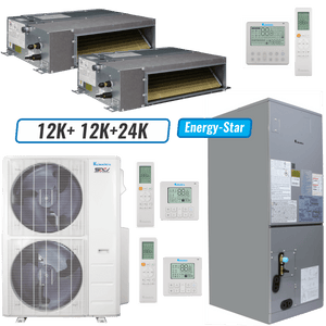 Klimaire 47,000 BTU 3-Zone Ducted Recessed Air Handler Mini Split Heat Pump | 20.4 SEER2 | 12k + 12k + 24k | R454B