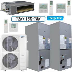 Klimaire 47,000 BTU 3-Zone Ducted Recessed Air Handler Mini Split Heat Pump | 20.4 SEER2 | 12k + 18k + 18k | R454B