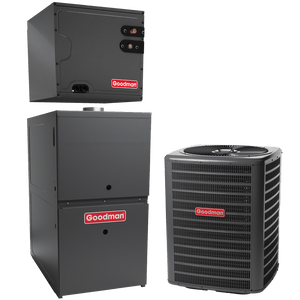 Goodman 1.5 Ton Cooling Air Conditioner 15.2 SEER2 R-32 2-Stage Variable Speed ECM 60,000 BTU Heating Gas Furnace 80% AFUE Upflow 17.5" Cabinet Width 1