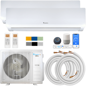 Klimaire DIY 42,000 BTU 2-Zone Regular Heat Wall Mounted Mini Split Heat Pump | 22 SEER2 | 18k + 18k | R454B | KMIP
