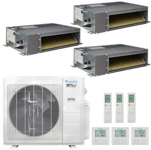 Klimaire 19,000 BTU 3-Zone Hyper Heat Ducted Recessed Mini Split Heat Pump | 20 SEER2 | 12k + 12k + 12k | R454B | KMHR