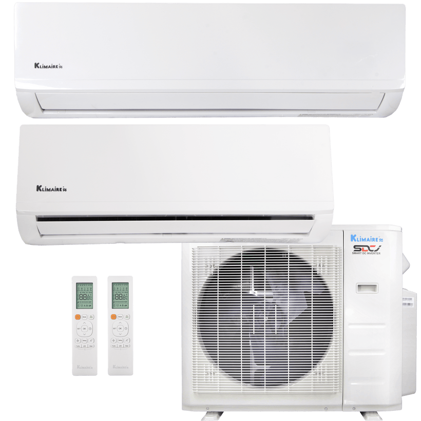 Klimaire 26,000 BTU 2-Zone Hyper Heat Wall Mounted Mini Split Heat Pump | 23 SEER2 | 12k + 18k | R454B