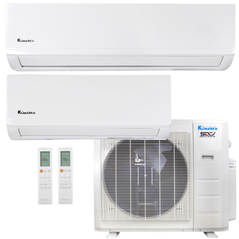 Klimaire 26,000 BTU 2-Zone Regular Heat Wall Mounted Mini Split Heat Pump | 23 SEER2 | 6k + 18k | R454B | KMIR
