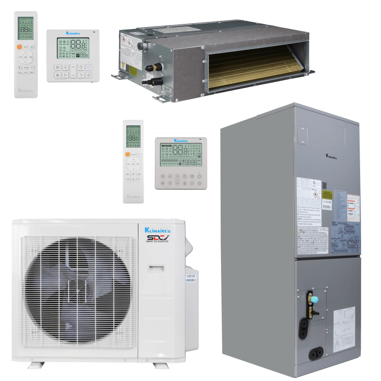 Klimaire 27,000 BTU 2-Zone Regular Heat Ceiling Ducted Air Handler Mini Split Heat Pump | 20.4 SEER2 | 9k + 18k | R454B | KMIR